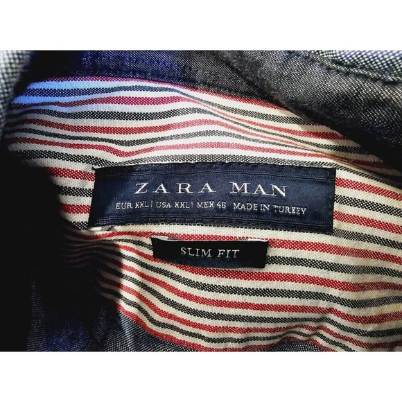 Zara Man Slim Fit Size 2XL Men's Blue Oxford Style Button Down Long Sleeve Shirt - Picture 4 of 9